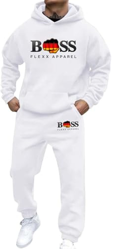 2025 Casual Sport Set for Mens Two Piece Suit Full Sleeve Fleece Zipper Hoodie Top Bottoms Jogging Joggers Sports Sweat Suit Sweatsuits Sets Basic Hoodie & Jogger Set Christmas(White,XL)