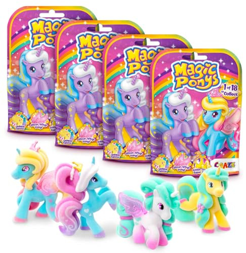 Craze Magic PONYS 4er Set Ponys Figuren, Wunderschöne Ponys Spielzeug zu Sammeln, mit Tattoos und Zubehör - Packung mit 4