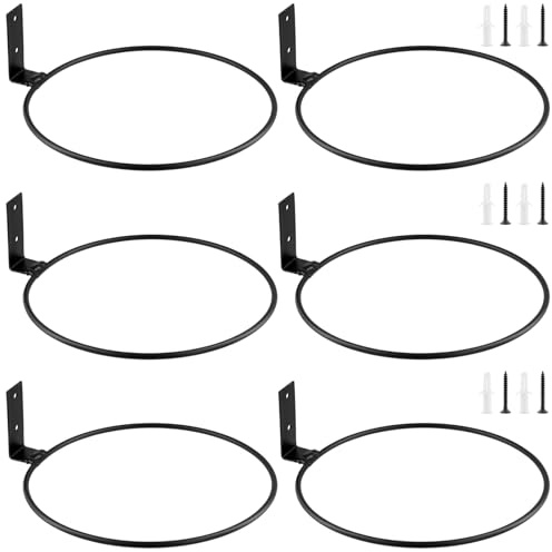 SYUTBOU 6 Stück Schwarz Blumentopfhalter Wand Ring, 20 cm Durchmesser Blumentopf Wandhalterung, Metall Wandhalterung für Pflanzen, Innen und Außen