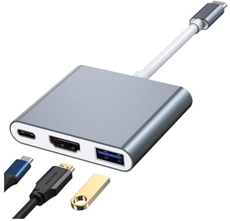 TEKVO 3 in 1 USB C Hub with 4K HDMI Output - Fast Charging PD Port - Multiport Adapter for Laptop MacBook Phone Switch - Portable Type C Docking Station for Data Sync