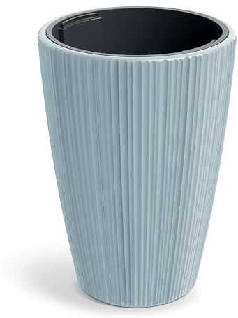 Tymar Pot de fleurs grand format avec insert, cache-pot haut - En plastique - ORO (diamètre : 40 cm, hauteur : 55 cm) - Gris