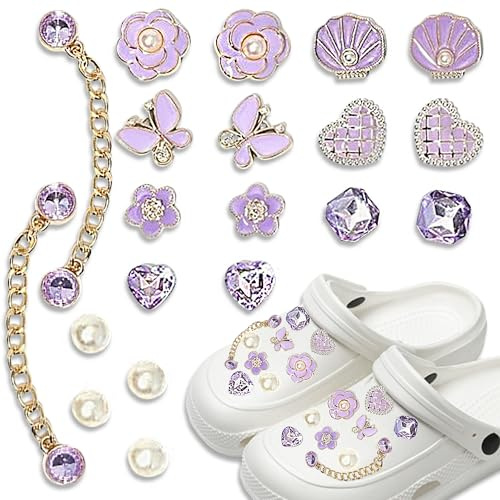 Schuhanstecker Crocs Charms, 24 Stück Crocs Pins Glitzer Schuhschmuck crocs Anstecker Abnehmbare PVC Shoe Charms DIY Stecker Set für Mädchen Kinder Frauen Erwachsene