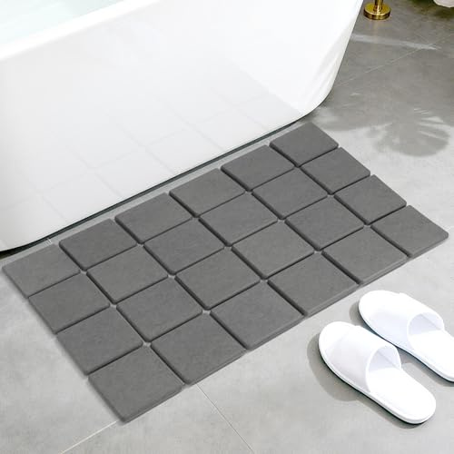 STFALI Alfombrilla de baño de Piedra de 39 x 60 cm, Alfombrilla de baño, de Secado rápido, se Puede Utilizar en la Cocina, Plegable para el Almacenamiento (Cuadrado Gris)