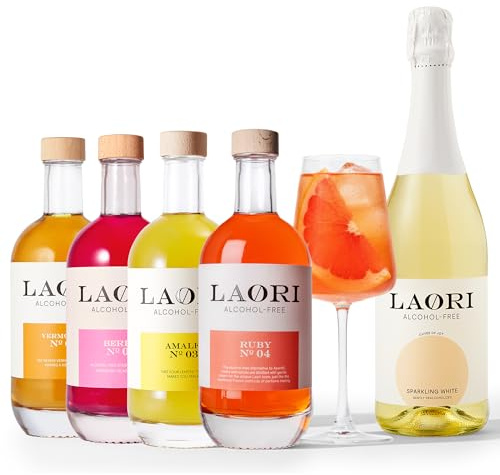 Laori Alkoholfrei Spritz Set [4x 500ml, 1x 750ml] | Alkoholfreies Spritz Set mit Ruby, Amalfi, Vermouth, Berry & Sparkling White | Perfekt zum Mixen von alkoholfreien Aperitifs & und Little Wildberry