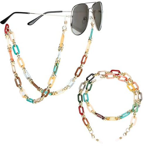 2-teiliges SetRetro Acryl Damen Brillenketten,Modische Sonnenbrillenkette,Multifunktional Praktische Brillenhalterung,Mehrfarbige Maskenkette gegen Verlust,für Brillen,Gesichtsmasken