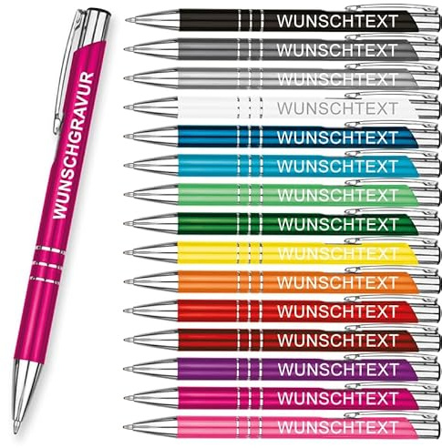 LOPREX 50 Stück Kugelschreiber mit Gravur – personalisierte Kugelschreiber aus Metall mit Wunschtext – Geschenk für Firmen, Schulen & Hochzeiten – 16 Farben & 15 Schriftarten – Pink