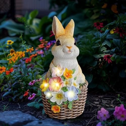 Zecnaud Osterdeko Hase Solar Gartenfiguren für Draußen Wetterfest, Osterhasen Figuren Groß Outdoor, Solar Statuen Kaninchen Gartendeko Figuren für Zimmer im Freien Garten Balkon Ostergeschenk (H)