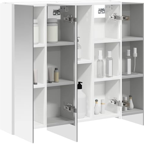vidaXL Badezimmerspiegelschrank Weiß 73,5 x 15,5 x 70 cm Holzwerkstoff, Stylischer Badezimmeroberfläche, Wandspiegel, Cooles Stauraum, Moderne Vanity, anpassbare Beleuchtung, Platz sparen