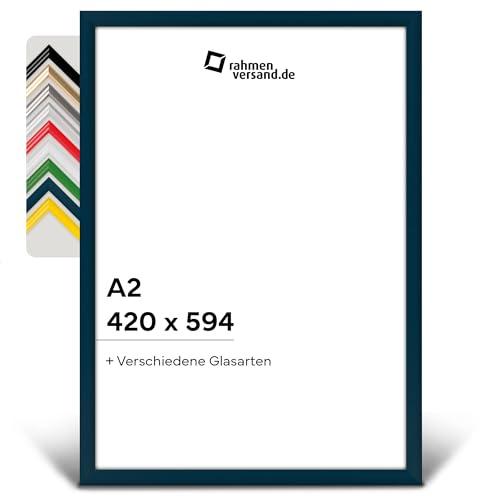 PANORAHMA BILDERRAHMEN Kunststoff Bilderrahmen 42 x 59,4 cm (DIN A2), Blau/Bilder Rahmen zum Aufhängen/Kunststoff Rahmen mit Echtglas