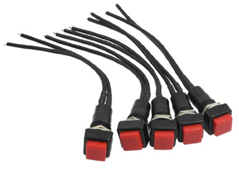 sourcingmap 5Pcs 10mm Red Square Wired Horn NO Momentary Push Button Switch AC 250V 3A
