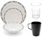 Harfield Camping Caravanning Black & Grey Stripe Tableware Pack - 20 Pieces - Plates, Bowls, Mugs, Tumblers - Reusable Virtually Unbreakable Polycarbonate Plastic