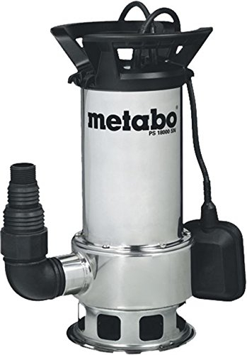 metabo Schmutzwasser-Tauchpumpe PS 18000 SN – 1100 W, 19 000 l/h Förderleistung, 11 m Förderhöhe – Edelstahlgehäuse, automatischer Schwimmerschalter, Überlastschutz – 10 m Netzkabel