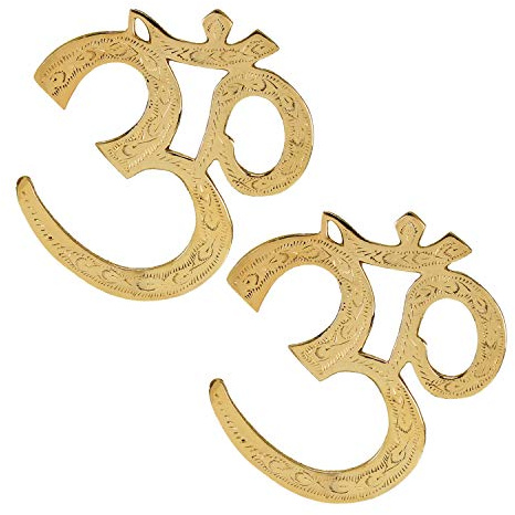 Zap Impex ® Schöne Messing Om, Hängen Om / Aum, Gravur, Om mit Goldlack , Handguss Messing, dekoratives, wertvolle Sammlung Meditations-Zubehör - OM-Symbol - 1 Paar (2 Stück) (17 cm)