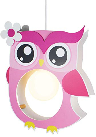 Elobra Kinderlampe Deckenleuchte Hängeleuchte Eule, Holz, Kinderzimmer, rosa , A++, 40 x 30 x 10 cm