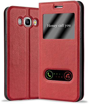 cadorabo Coque pour Samsung Galaxy J7 2016 en Rouge Safran - Housse Protection avec Stand Horizontal et Deux Fenêtres - Portefeuille Etui Poche Folio Case Cover