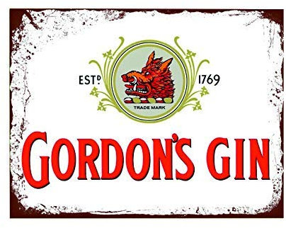 ecool Coole Gordon's gin pub bar man cave retro shabby chic vintage style picture metal wall plaque sign