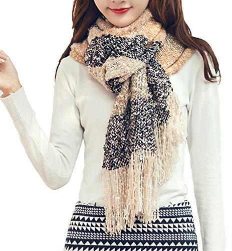 MAKFORT XXL Schal Damen Klassisch Streifen Schal Herbst Halstuch Damen Winter Warme Super Lange Stola Frauen Mit Quasten Schal