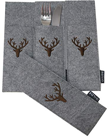 Handwerk Gilde 4er Set Filz Bestecktaschen Hirsch hellgrau