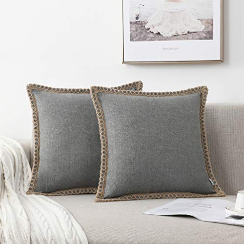 NordECO HOME 2er Set Kissenbezug 40x40 cm Grau Deko Kissen Leinen mit Verstecktem Reißverschluss Kissenhülle Dekorative Sofakissen für Sofa Schlafzimmer 16x16 Zoll