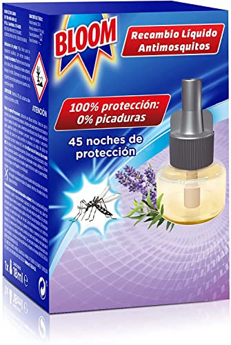 Bloom Eléctrico Líquido Recambio Lavanda y Eucalipto, insecticida eléctrico para mosquitos común y tigre, 45 noches, eficacia probada