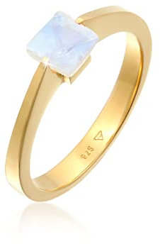 Elli Ring Elli PREMIUM Ring Damen Band Solitär Viereck mit Mondstein in 925 Sterling Silber Vergoldet