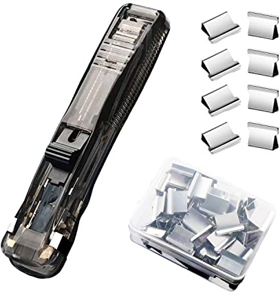 Push Stapler, Binder Clips Paper Clamps Desktop Stapler w/ 50pcs Reusable Stainless Steel Refill Clips 40 Sheet Capacity, Clamp Clip Dispenser for Office Document School Supplies (Black)