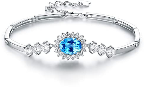 925 Sterling Silber Armbänder Damen Verstellbar Funkeln Birthstone Topaz Klassisch rinzessin Diana Kate Middleton Edelstein Design Verstellbar Frauen Armband Schmuck für Mama Frau Mädchen