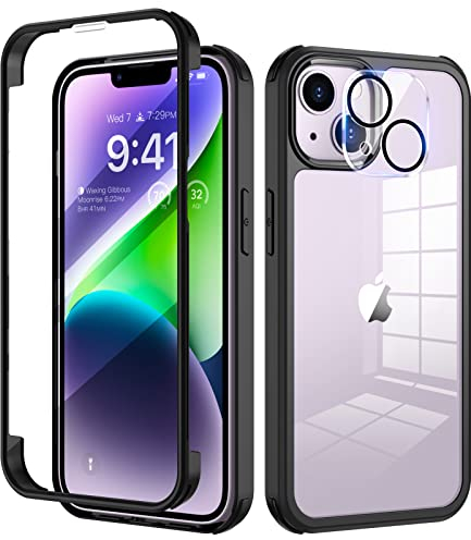 seacosmo Kompatibel für iPhone 14 Plus Hülle mit eingebautem Panzerglas Displayschutz und Kamera Schutzfolie [9H HD], 360 Grad Handyhülle Ganzkörper Stoßfeste iPhone 14 Plus Case - Schwarz