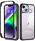 seacosmo Funda para iPhone 14 Plus 6.7'' con Cristal Templado y Protector de Lente de Cámara [9H HD], Antigolpes 360°, Transparente con Borde Negro