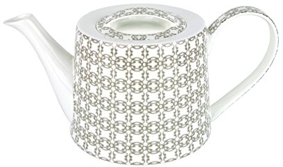 MamboCat Jameson & Tailor Teekanne Ringe, 1,25 L, Kanne Brillantporzellan, Kunst-Dekor, königliche Ringe, royales Dekor, Retrolook, grau-beige