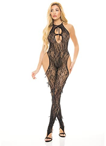 Pink Lipstick Lingerie Love Me Harder Bodystocking One Size Black