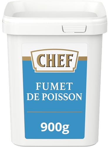 CHEF Fumet de Poisson Déshydraté - A Base de 22,9% de Chair de Poisson Blanc - Gain de Temps en Cuisine - Aide Culinaire, Sauce, Fonds - Boîte de 900g pour 36L à 60L