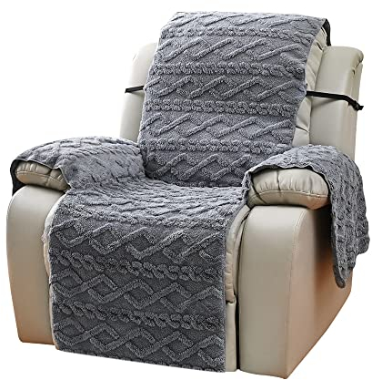 FANSU Stretchhusse für Relaxsessel Komplett Sesselbezug, Jacquard Plüsch 1 Sitzer Sesselschoner für Recliner Stuhl Sessel, Sofabezug Bezug für Fernsehsessel Liege (1 Sitzer,grau)