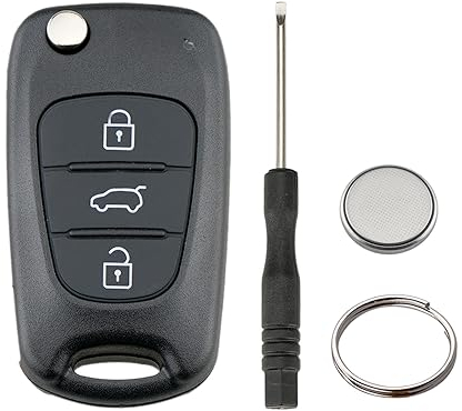 3 Tasten Fernbedienung Klapp Schlüsselgehäuse Kompatibel für Hyundai i10 i20 i30 ix20 ix35 und Kia Ceed Soul Sportage Venga (Mit Batterien)