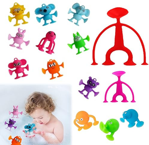 KAYEF 14pcs jouets à ventouses pour enfants, jeux à ventouses pour enfants, figurines en silicone, jouets de bain pour garçons et filles