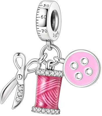 Nähmaschine Kleid Schere Schneiderei Schneiderin Näherin Schere Knopf Messband Basteln - Charm 925 Silber Bettelarmband Anhänger Zubehör Sterlingsilber