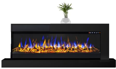 GLOW FIRE Elektrokamin mit Heizung und Kaminfeuer (Wandkamin Edge 50) - elektrischer Kamin mit LED-Feuer in 3 Farben, Heizlüfter, Deko & Fernbedienung - zum Aufhängen an der Wand - 162x61 cm, Schwarz