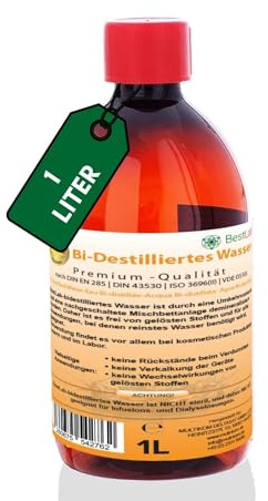 BestLab BiDest 2fach- Destilliertes Wasser 3x1 L | Aqua Laborwasser I Entmineralisiertes Reinwasser für medizinische, pharmazeutische, technische, chemische Zwecken, Kosmetik & Bügeleisen