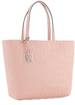Armani Exchange Borsa per la spesa con cerniera e logo all over, Punch al latte, Taglia unica, Borsa per la spesa con zip e logo all over