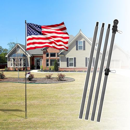 HIBLE Fahnenmast aus Kohlefaser, 3 m im Boden, für den Außenbereich, Schwarz | Schraub-Fahnenmast für Haus Hof mit drehbaren Spinnern, 2,5 cm, 4 Abschnitte (keine Halterung, keine Flagge)