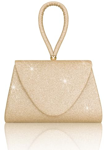 Larcenciel Gold Clutch, Glitzer Goldene Handtasche mit Abnehmbarer Kette, Metallisch Pailletten Abendtasche für Damen, Elegant Tasche Braut Schultertasche für Hochzeit Party Ferien Date, 20x4x13.6cm