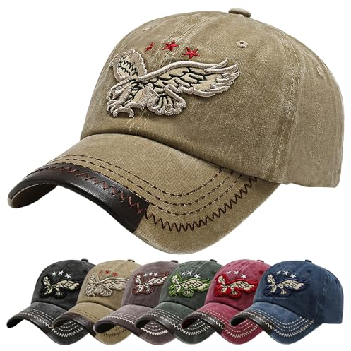 Baynetin Baseball Kappe Basecap Unisex Einstellbare Retro Baseball Hut, Baumwolle Sommerhut Sonnenhut Sportlicher Draußen Kappen Hüte Gestickte Eagle Verstellbar Sonnenschutz (Khaki)