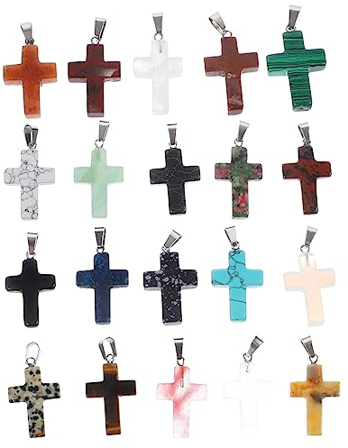 Lurrose Steinhalskette 20 Stück Naturstein-Rosenkranz-Kreuz-Anhänger Für Armbänder Abstandshalter Kreuz-Perle Rosa Kristall-Perlen Stein-Zubehör Armband Stein-Anhänger
