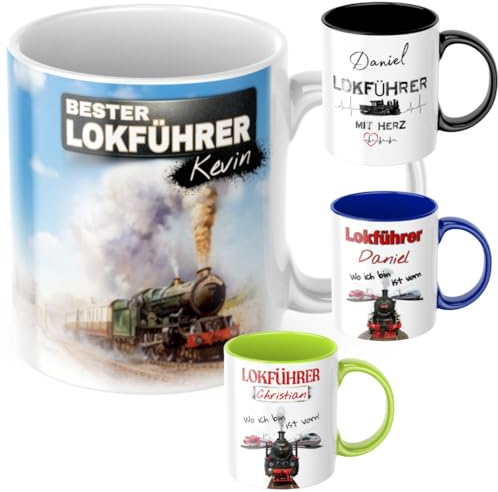Lokführertasse mit Wunschnamen Lokführer Tasse aus Keramik 310ml, Eisenbahn, Bahntasse, Eisenbahner, Deutsche Bahn (Lokführer 3)
