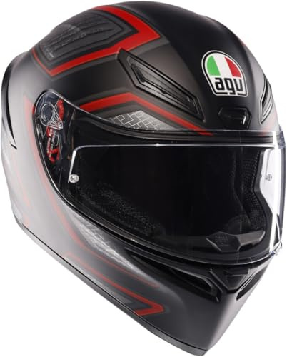 AGV - K1 S AGV E2206, Motorrad Helm, ECE Vollvisier Motorradhelm, Racing Style mit Aerodynamischem Spoiler, Kratzfestem Visier, 190° Sichtfeld, mit Intercom Ready, Sling Matt Black/Red, Unisex, S