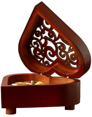 LICHENGTAI Hölzerne Spieluhr Vintage Herz Spieldose Holz Uhrwerk Spieluhr Musikbox für Schlafzimmer Oder Wohnzimmer, Holzspielzeug Geschenk für Geburtstag Valentinstag Weihnachten