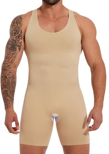 SLIMBELLE Shapewear Herren Unterhemden Bauchweg Full Body Shaper Herren Unterwäsche Bodysuit Seamless Leicht Shaping Tank Top Beige M