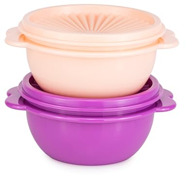 Tupperware Sun Bowl 400 ml Purple + 400 ml Salmon Serving Bowl Cereal Bowl