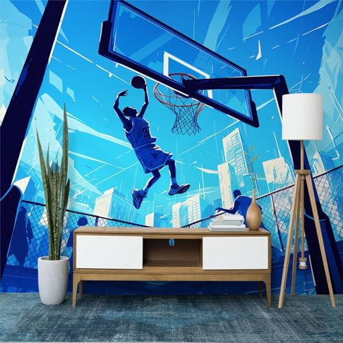 Papier Peint Intissé Peinture Sportive Jouant Au Basket Murale, Bleu Décoration Murale Poster Tableaux Muraux 400x280 cm (L x H) Murale Photo pour Chambre Salon