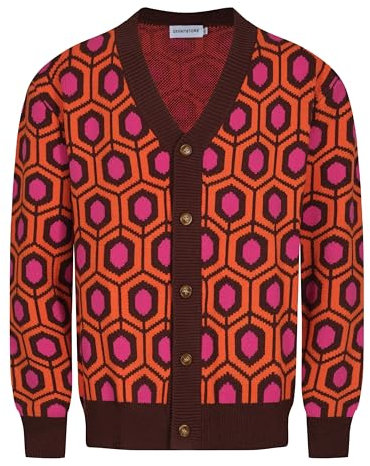 OXKNIT - Maglione da uomo con scollo a V e bottoni, stile retrò anni '60, morbido, confortevole, Rosa vintage, S